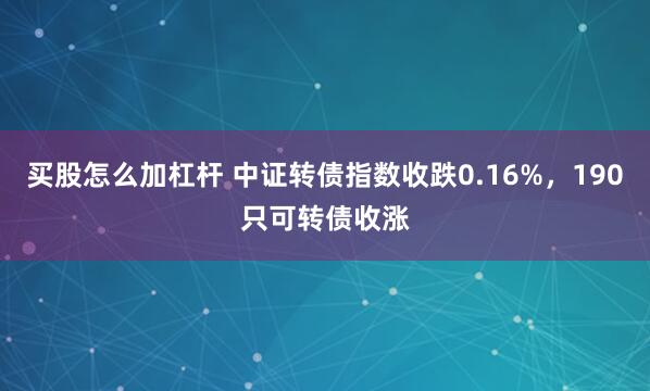 买股怎么加杠杆 中证转债指数收跌0.16%，190只可转债收涨